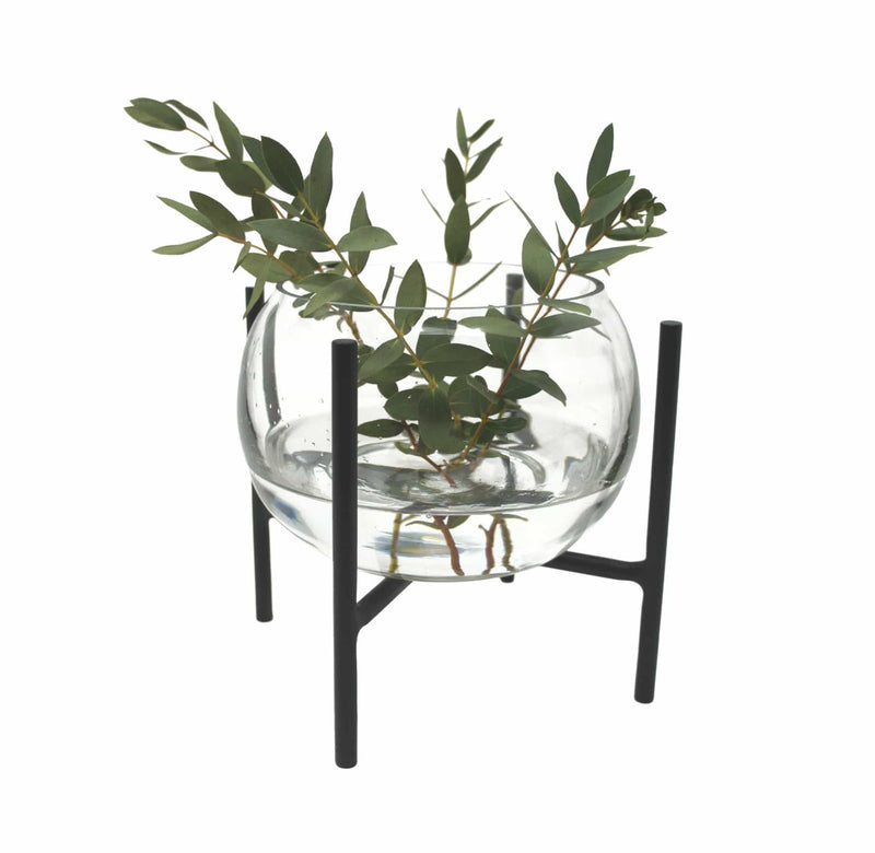 LaLe Living Vase Arzu aus Glas & Eisen in Schwarz, 18 x 23 cm