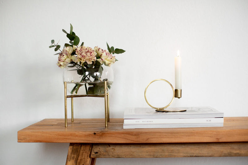 LaLe Living Vase Arzu aus Glas & Eisen in Gold, 18 x 23 cm Fabrikverkauf