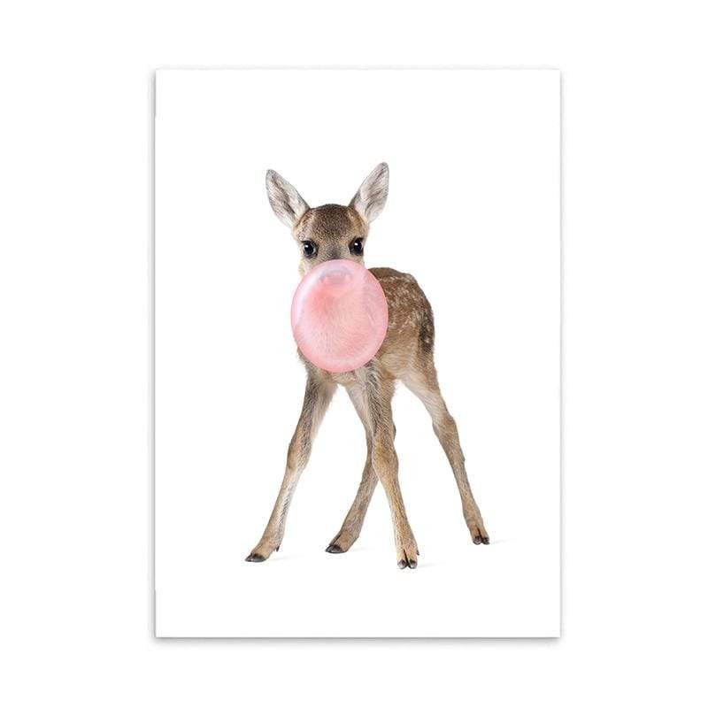 LaLe Living Bild Leinwanddruck Bambi mit rosa Kaugummiblase A3 / A4 Blitzverkäufe
