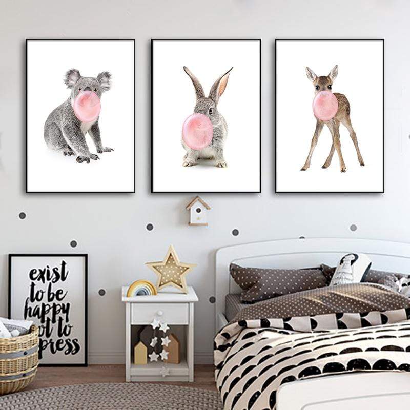 LaLe Living Bild Leinwanddruck Bambi mit rosa Kaugummiblase A3 / A4 Blitzverkäufe
