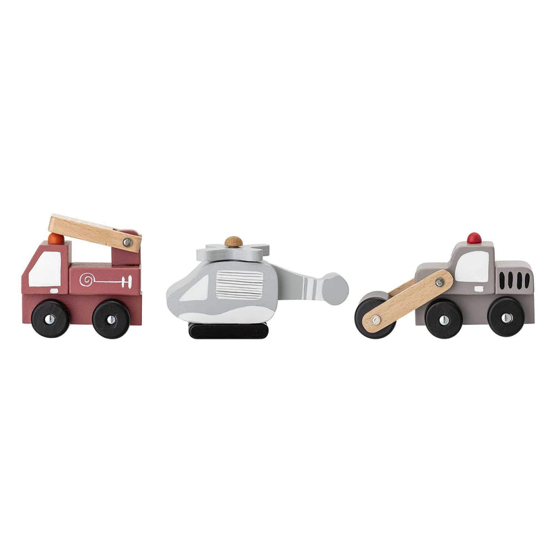 Bloomingville Fahrzeuge aus Holz 3er Set - Feuerwehr, Helikopter, Straßenwalze Auslauf
