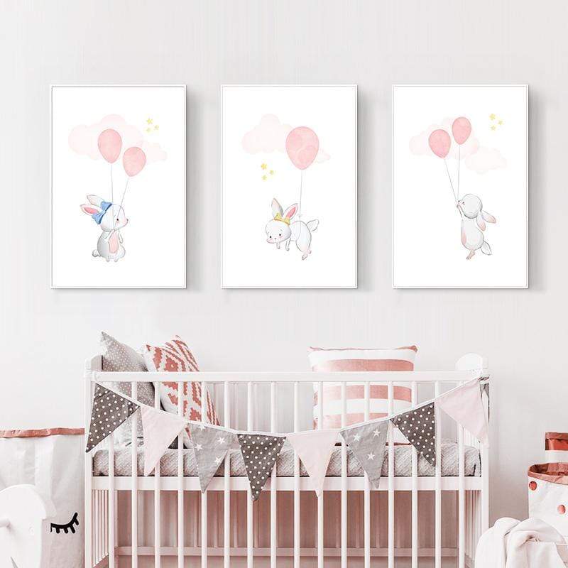LaLe Living Bild Leinwanddruck Bunny mit rosa Ballon A3 / A4 Auslauf