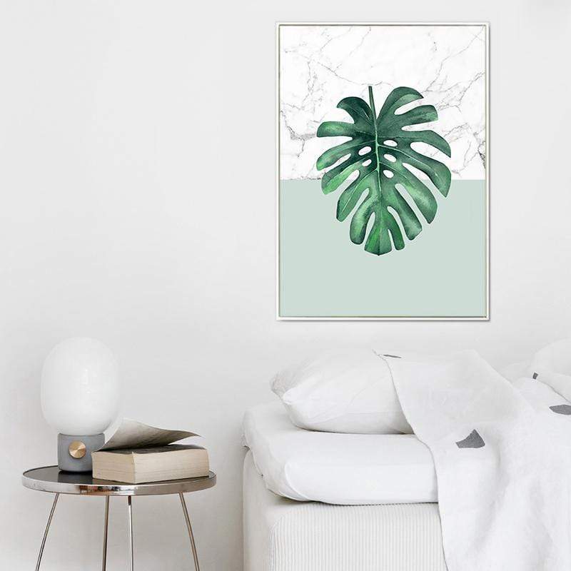 LaLe Living Bild Leinwanddruck mit Monstera Deliciosa Pflanzen Motiv auf Marmor in A3 / A4 Blitzverkäufe
