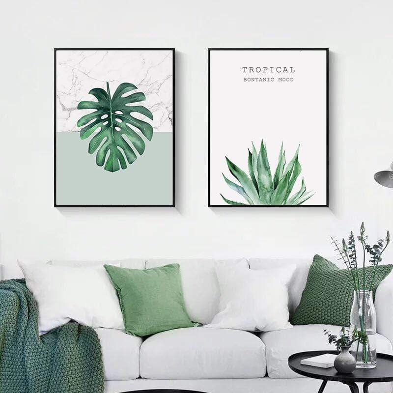 LaLe Living Bild Leinwanddruck mit Monstera Deliciosa Pflanzen Motiv auf Marmor in A3 / A4 Blitzverkäufe