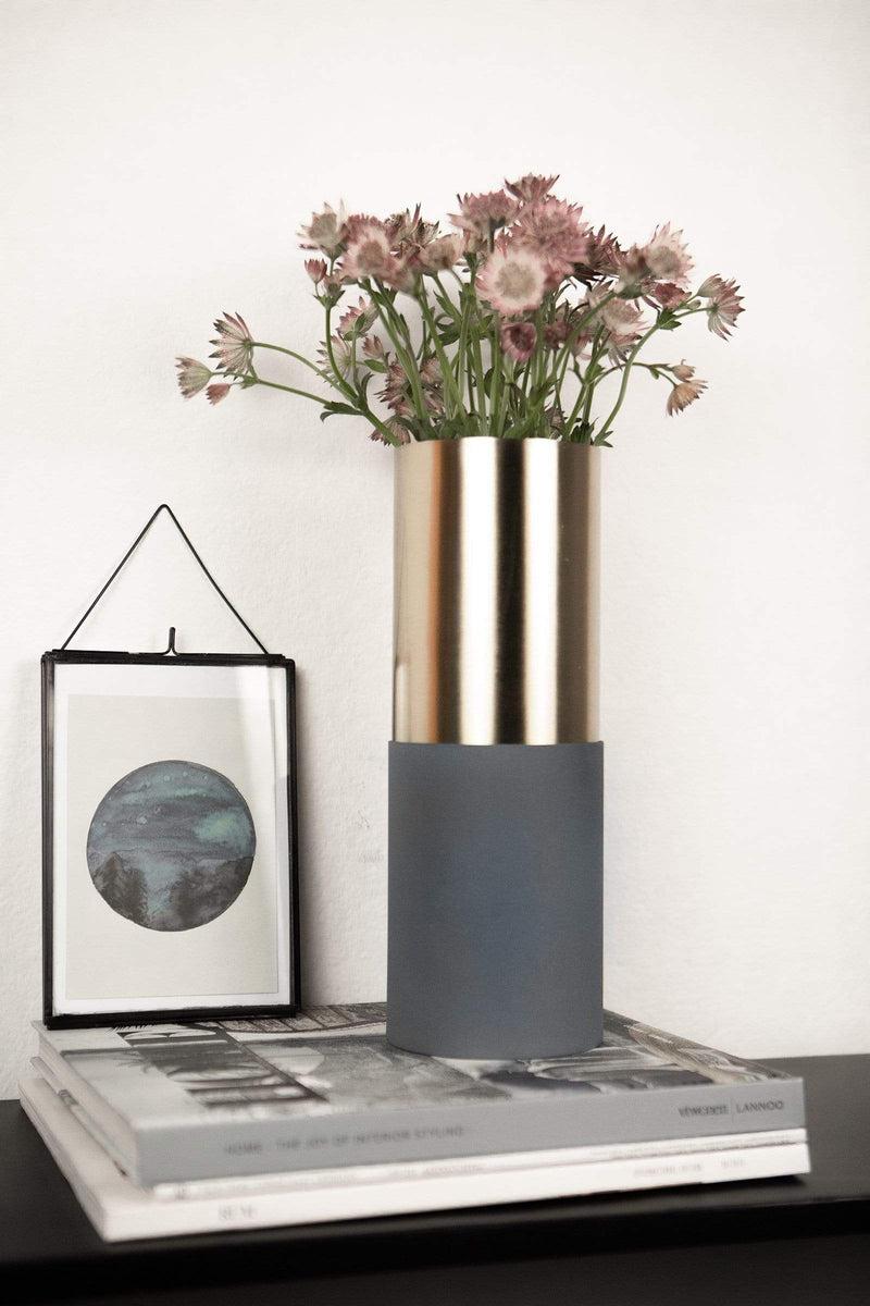 LaLe Living Vase Elya in Rauchblau & Gold, H28 cm 2025