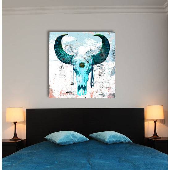Queen Kerosin Acrylglasbild - Bulls Skull Blue Günstiger Verkauf