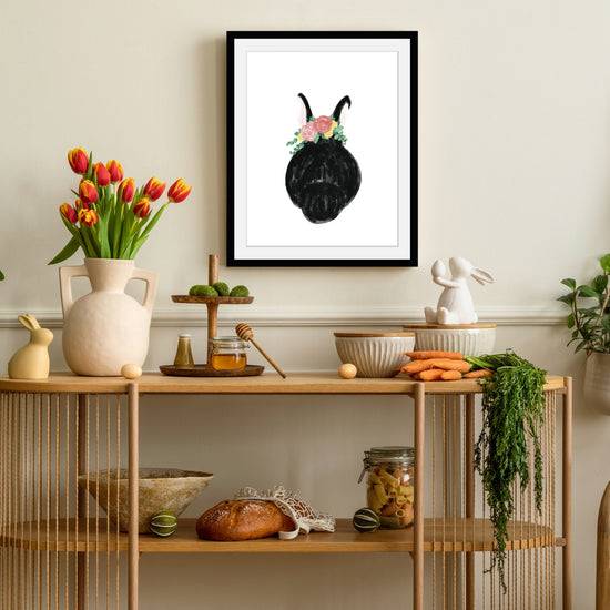 Queen Kerosin Rahmenbild - Schwarzer Hase mit Blumen Blitzverkäufe