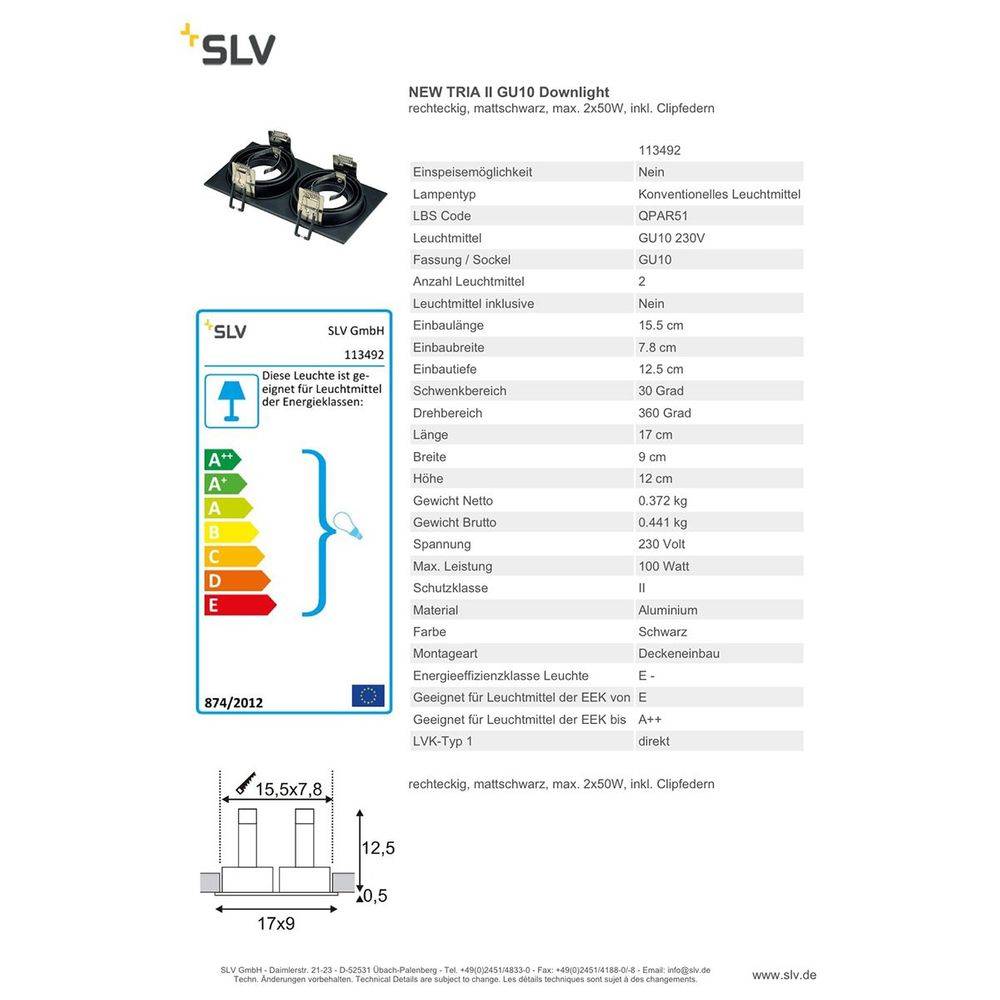 S.Luce SLV New Tria II GU10 Downlight rechteckig Schwarz 2025
