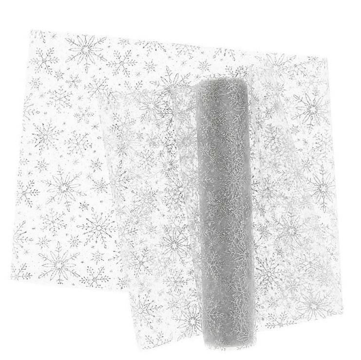 Schöner Leben Tischläufer Tischband Organza mit glitzernden Kristallen weiß silberfarbig 28x300m
