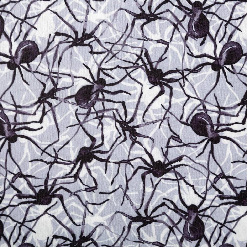Schöner Leben Jersey Foliendruck Halloween Spinnen glänzend grau schwarz 1,45m Breite