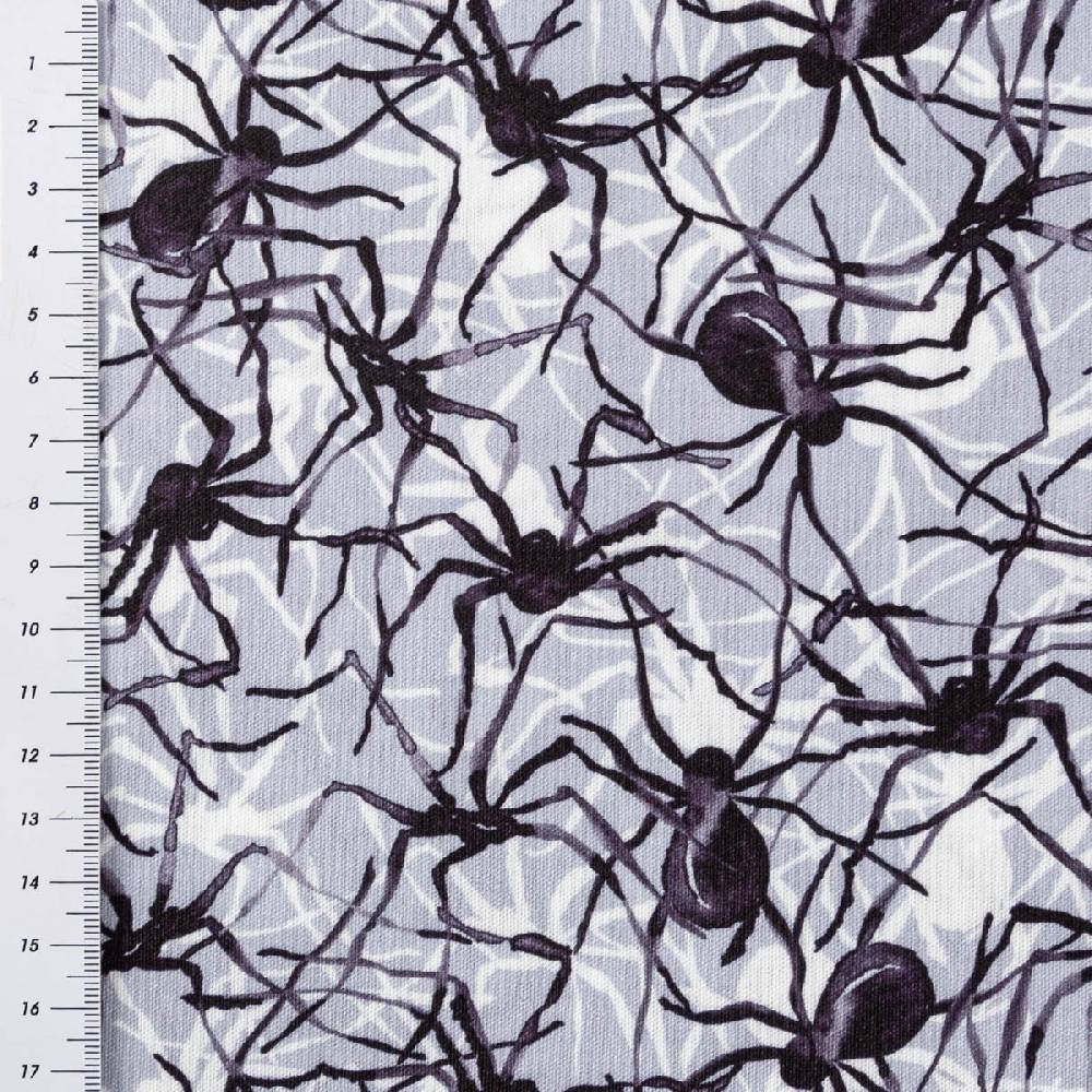 Schöner Leben Jersey Foliendruck Halloween Spinnen glänzend grau schwarz 1,45m Breite Blitzverkäufe