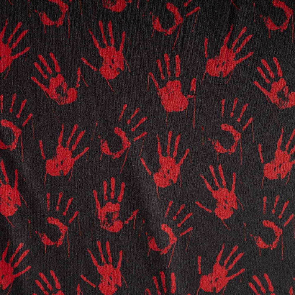 Schöner Leben Jersey Foliendruck Halloween blutige Hände glänzend schwarz rot 1,45m Breite