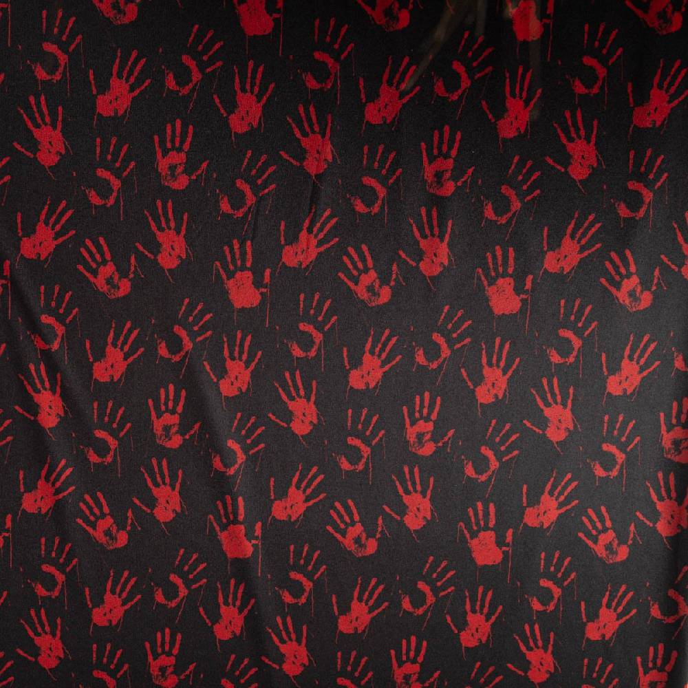 Schöner Leben Jersey Foliendruck Halloween blutige Hände glänzend schwarz rot 1,45m Breite Online