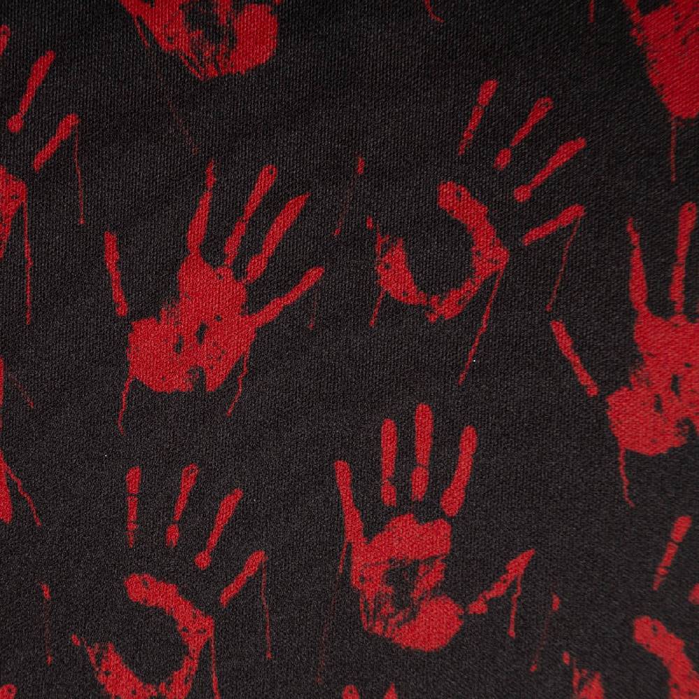 Schöner Leben Jersey Foliendruck Halloween blutige Hände glänzend schwarz rot 1,45m Breite Online
