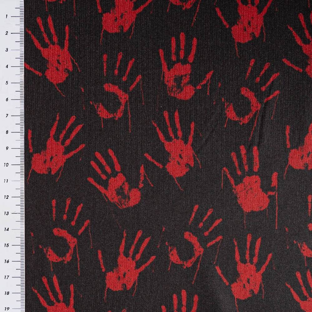 Schöner Leben Jersey Foliendruck Halloween blutige Hände glänzend schwarz rot 1,45m Breite Online