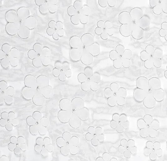 Schöner Leben Tischläufer Tischband Tüll mit 3D Blüten weiß 0,26x5m