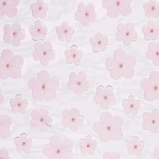 Schöner Leben Tischläufer Tischband Tüll mit 3D Blüten rosa 0,26x5m