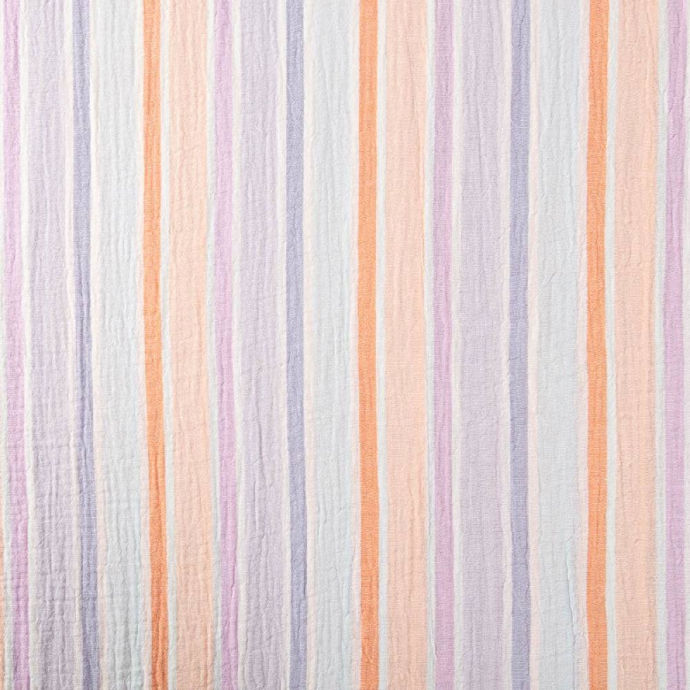 Schöner Leben Musselin Stoff Double Gauze Yarn Dyed Streifen zweiseitig weiß apricot blau 1,35m Breite