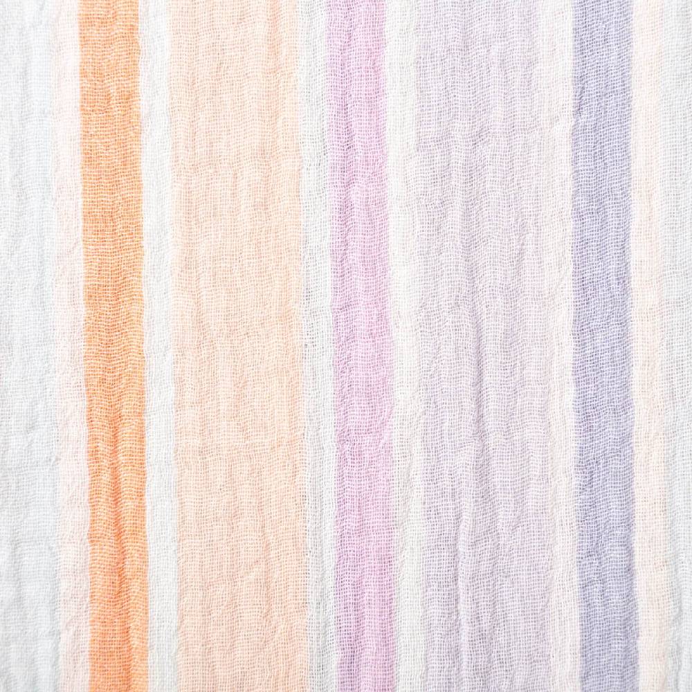 Schöner Leben Musselin Stoff Double Gauze Yarn Dyed Streifen zweiseitig weiß apricot blau 1,35m Breite im Angebot