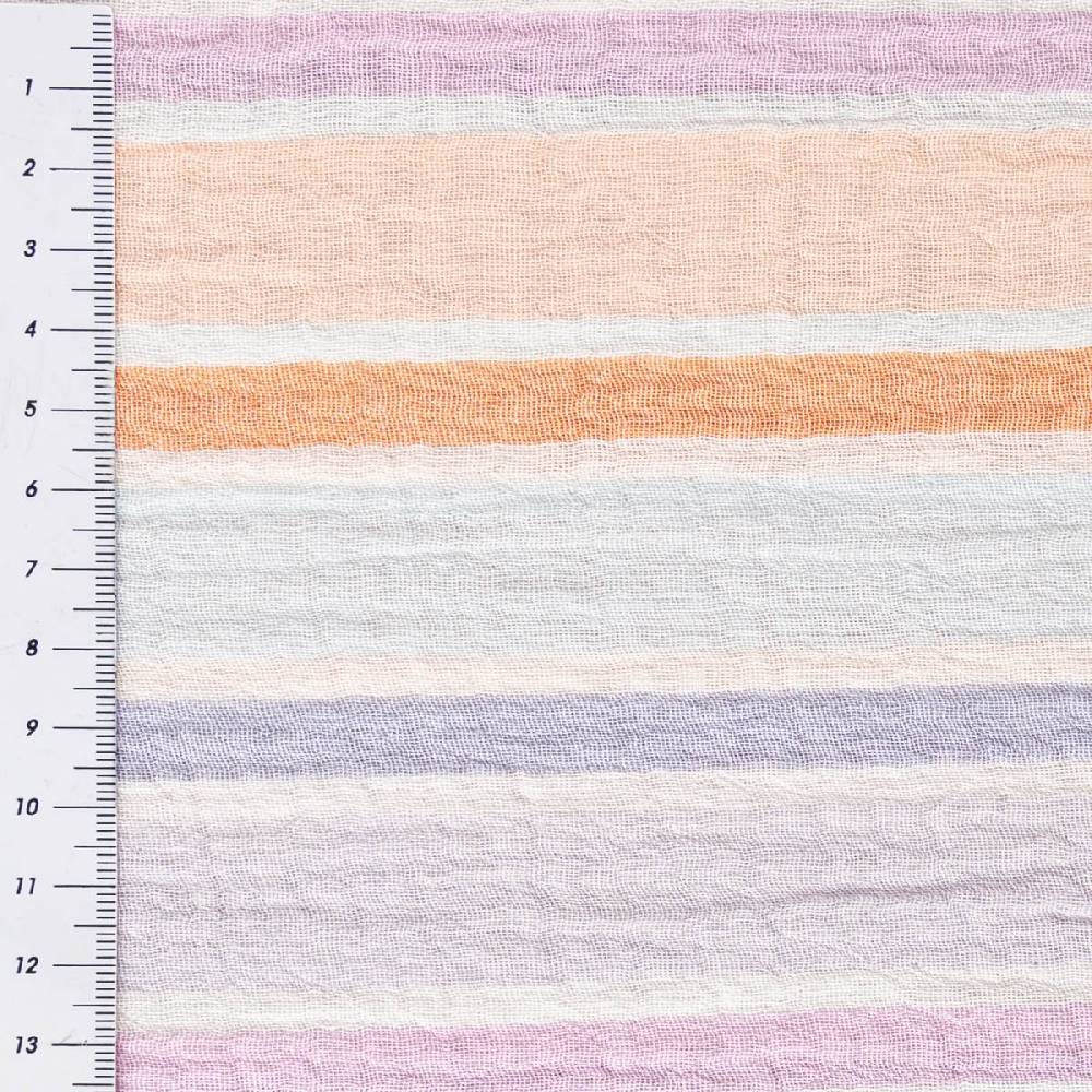 Schöner Leben Musselin Stoff Double Gauze Yarn Dyed Streifen zweiseitig weiß apricot blau 1,35m Breite im Angebot