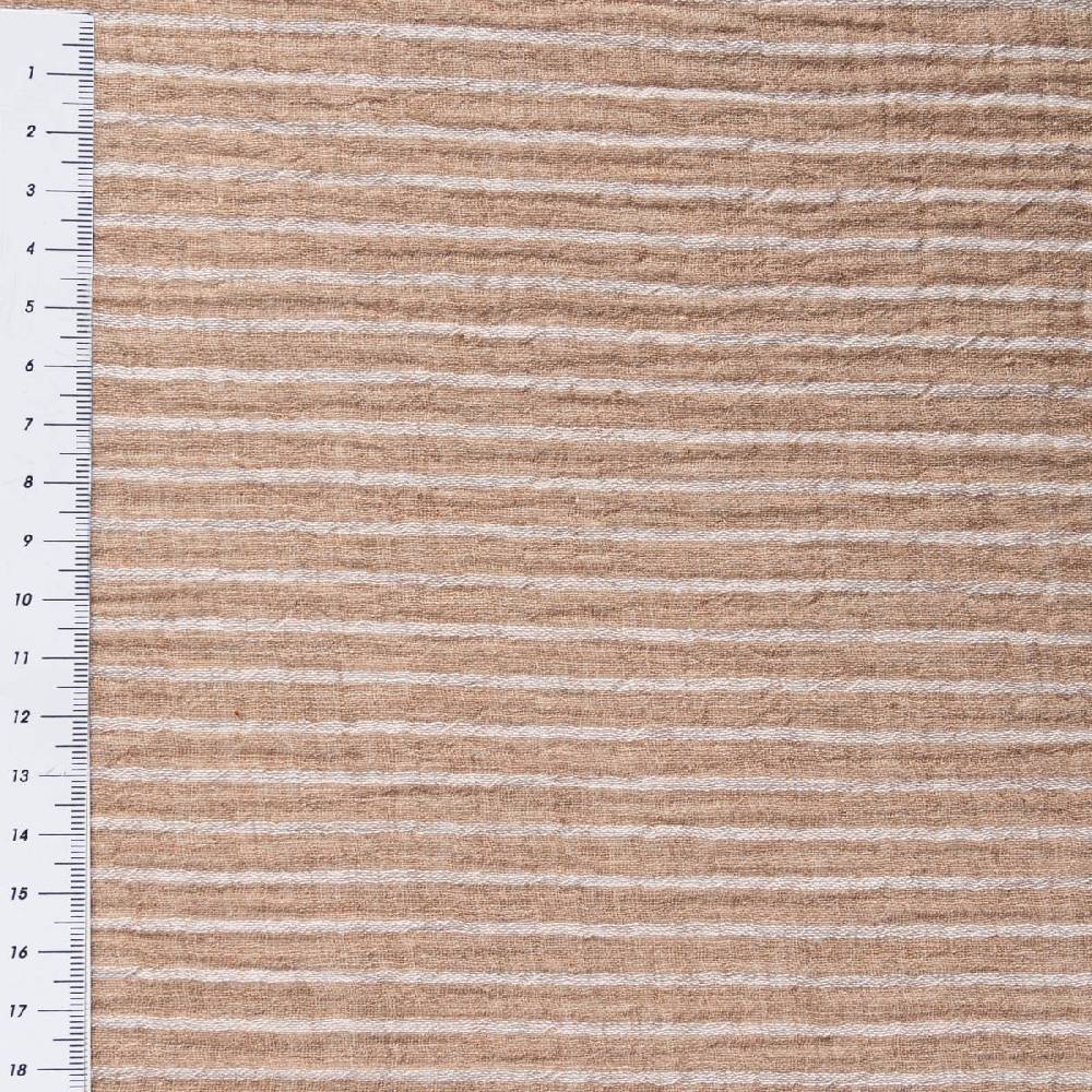 Schöner Leben Musselin Stoff Double Gauze Yarn Dyed Streifen zweiseitig taupe weiß 1,35m Breite Fabrikverkauf