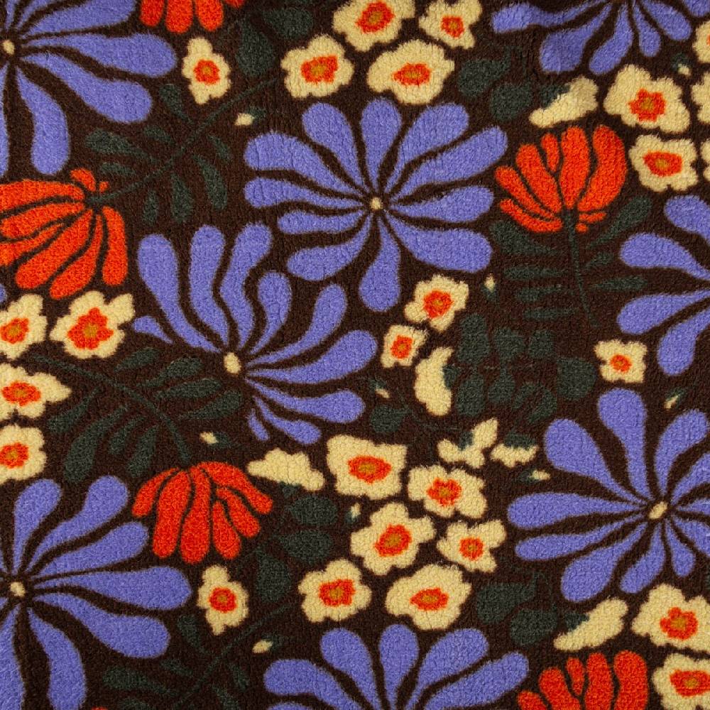 Schöner Leben Teddy Stoff Plüsch SANDRINE Retro Blumen lila orange grün 1,50m Breite