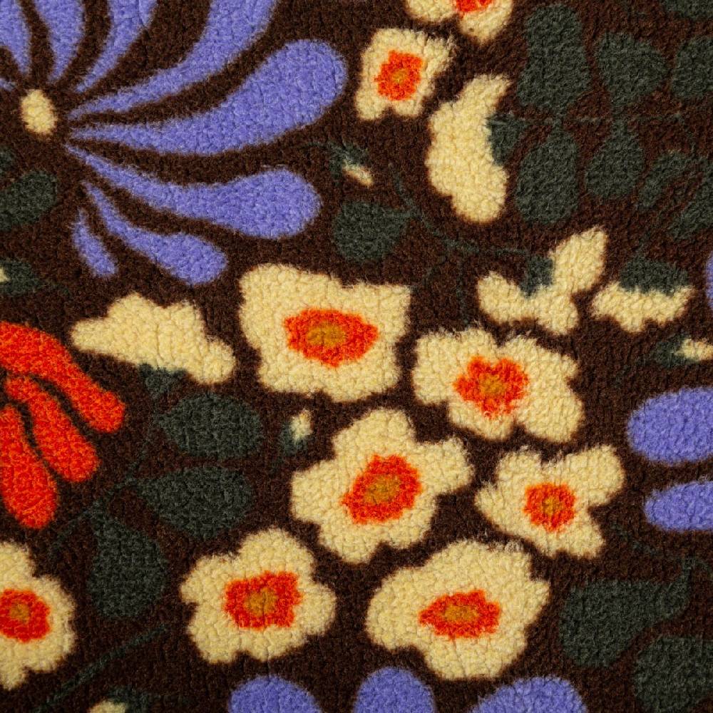 Schöner Leben Teddy Stoff Plüsch SANDRINE Retro Blumen lila orange grün 1,50m Breite Verkauf