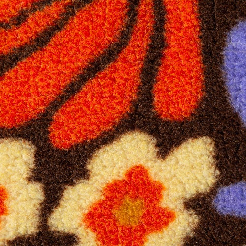 Schöner Leben Teddy Stoff Plüsch SANDRINE Retro Blumen lila orange grün 1,50m Breite Verkauf