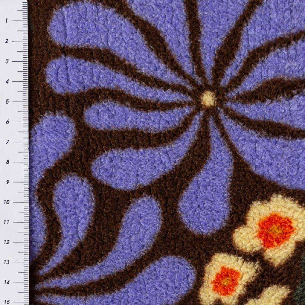 Schöner Leben Teddy Stoff Plüsch SANDRINE Retro Blumen lila orange grün 1,50m Breite Verkauf