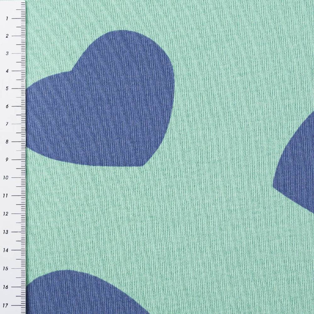 Schöner Leben French Terry Stoff Sommersweat Jogging Hearts mintgrün blau1,45m Breite Angebote