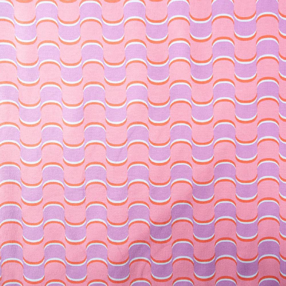 Schöner Leben French Terry Sommersweat ABSTRACT Retro geschwungene Linien rosa lila 1,45m Breite im Angebot
