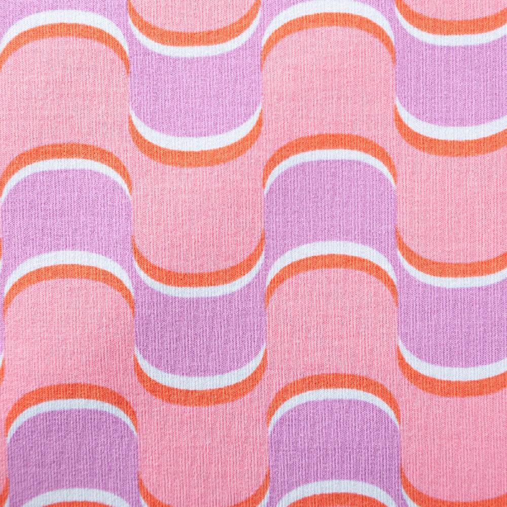 Schöner Leben French Terry Sommersweat ABSTRACT Retro geschwungene Linien rosa lila 1,45m Breite im Angebot