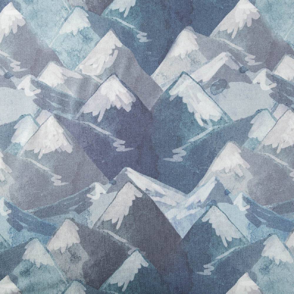 Schöner Leben Sweatstoff aus Baumwolle Digital Mountains blau 1,48m Breite