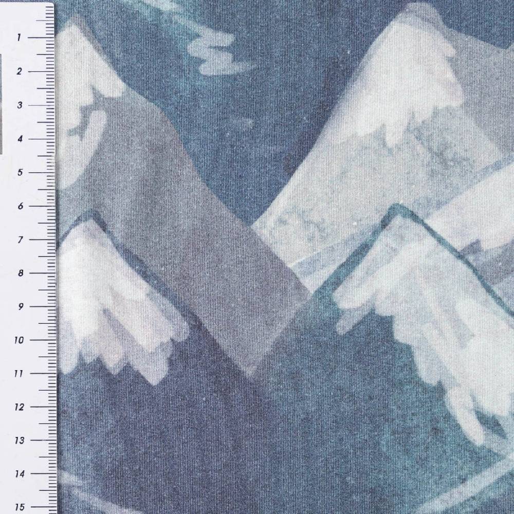 Schöner Leben Sweatstoff aus Baumwolle Digital Mountains blau 1,48m Breite Online