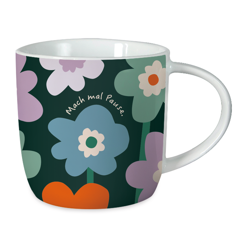 Schöner Leben Tasse Gute Laune aus Porzellan MACH MAL PAUSE mit Blumen 300ml von Grafik Werkstatt