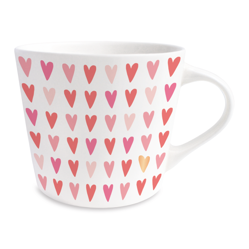 Schöner Leben Tasse mit Goldveredelung Herzchen rot rosa gold 420ml von Grafik Werkstatt im Angebot
