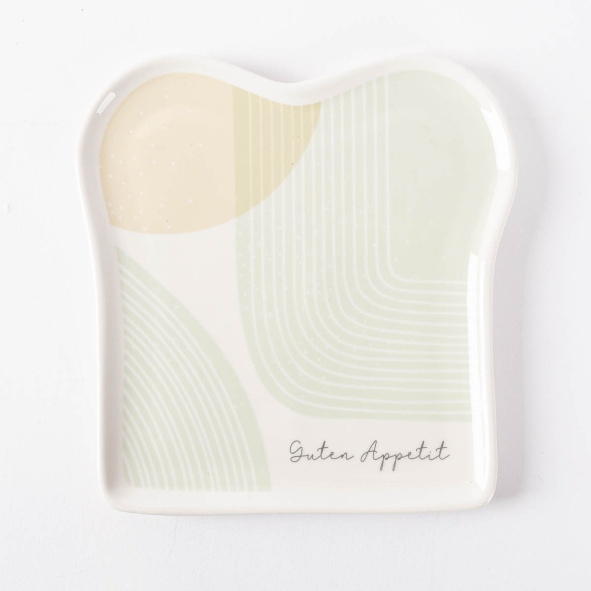 Schöner Leben Toastteller Guten Appetit mit abstraktem Dessin weiß grün 14,5x15,5cm von Grafik Werkstatt