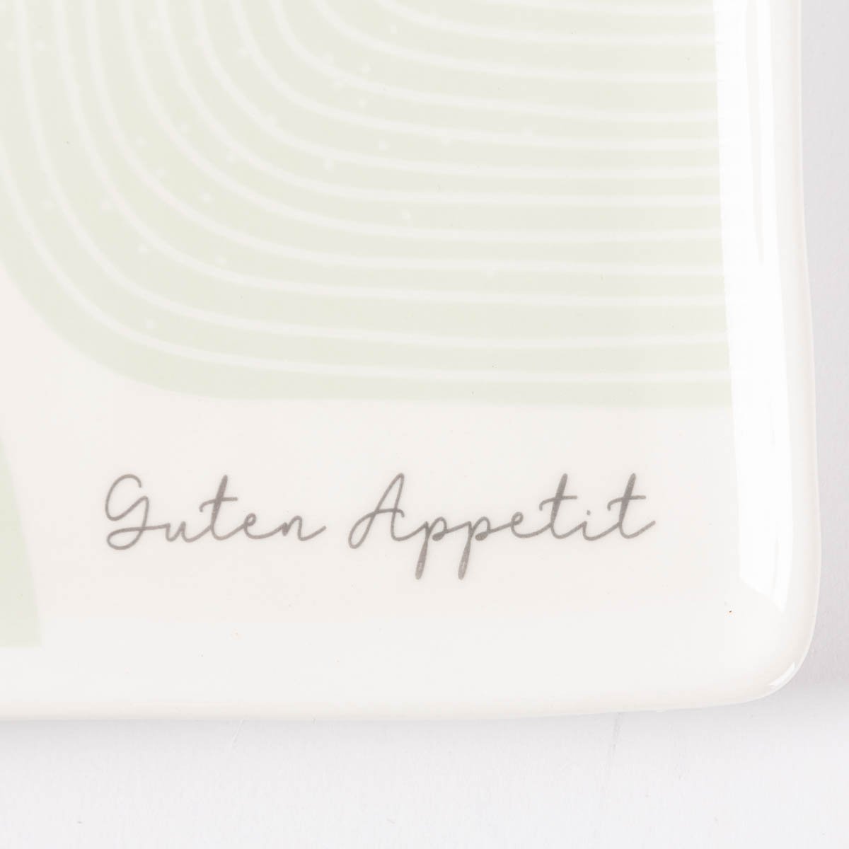 Schöner Leben Toastteller Guten Appetit mit abstraktem Dessin weiß grün 14,5x15,5cm von Grafik Werkstatt Fabrikverkauf