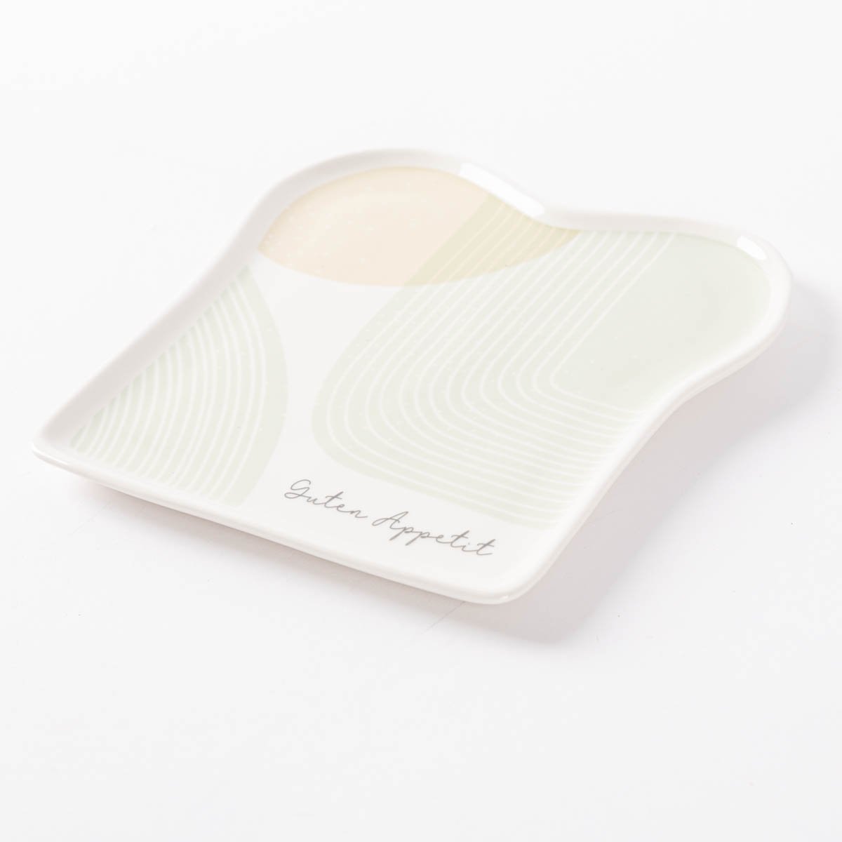Schöner Leben Toastteller Guten Appetit mit abstraktem Dessin weiß grün 14,5x15,5cm von Grafik Werkstatt Fabrikverkauf