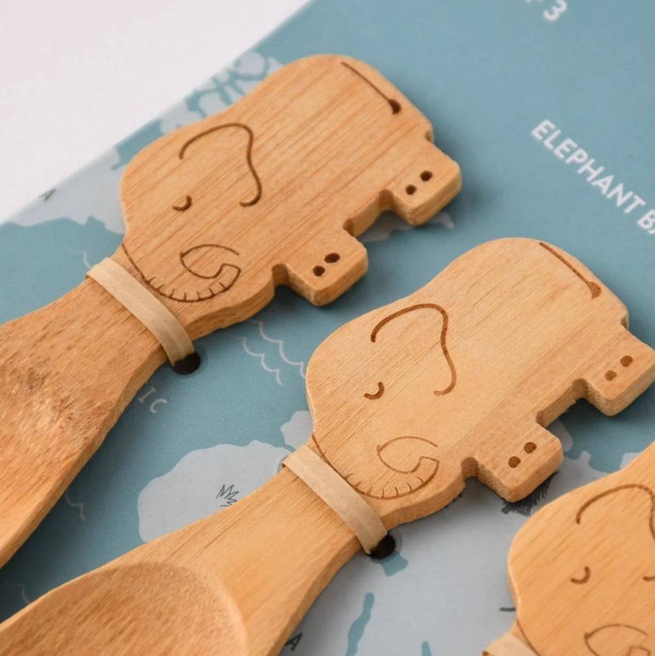 Schöner Leben Sass & Belle Bambus Kinder Geschirrset Elefant mit Teller und 3 Löffeln Zeitbegrenzte Promotion