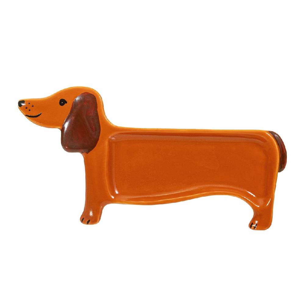 Schöner Leben Teebeutel Teller Sausage Dog handbemalt in Dackelform von Sass & Belle