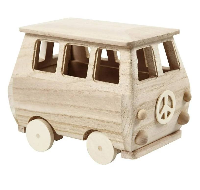Schöner Leben Minibus aus Holz 17x10x13cm von Creativ Company Fabrikverkauf