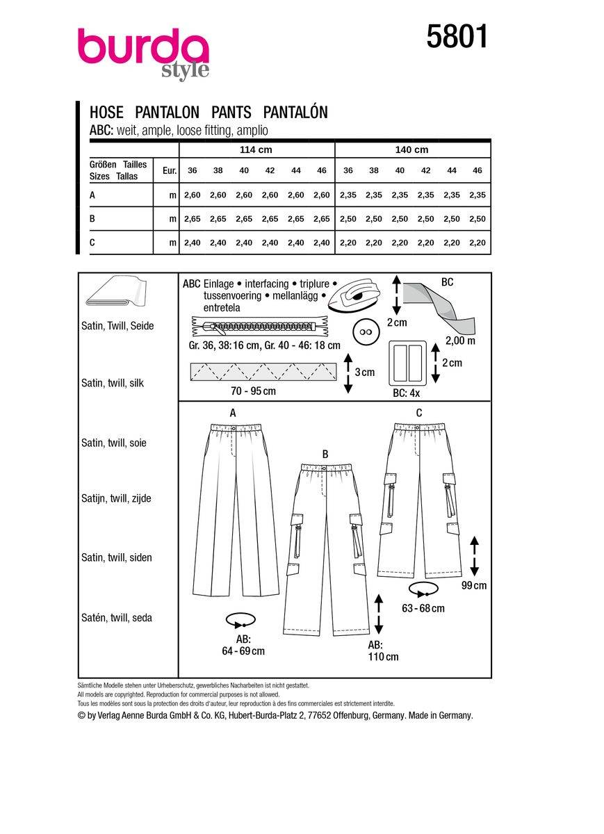 Schöner Leben Burda Schnittmuster 5801 Damen Hose Angebote