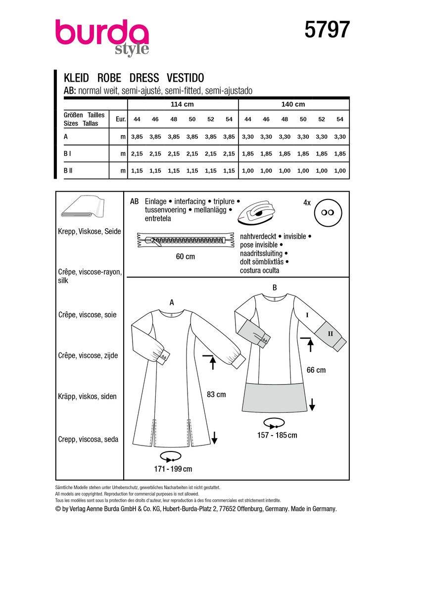 Schöner Leben Burda Schnittmuster 5797 Damen Kleid Günstiger Verkauf