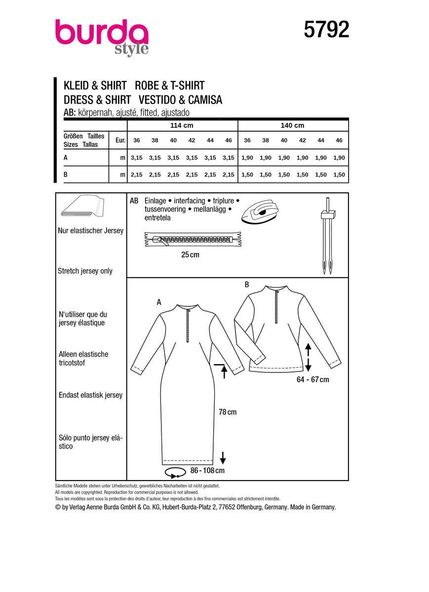 Schöner Leben Burda Schnittmuster 5792 Damen Kleid & Shirt Outlet