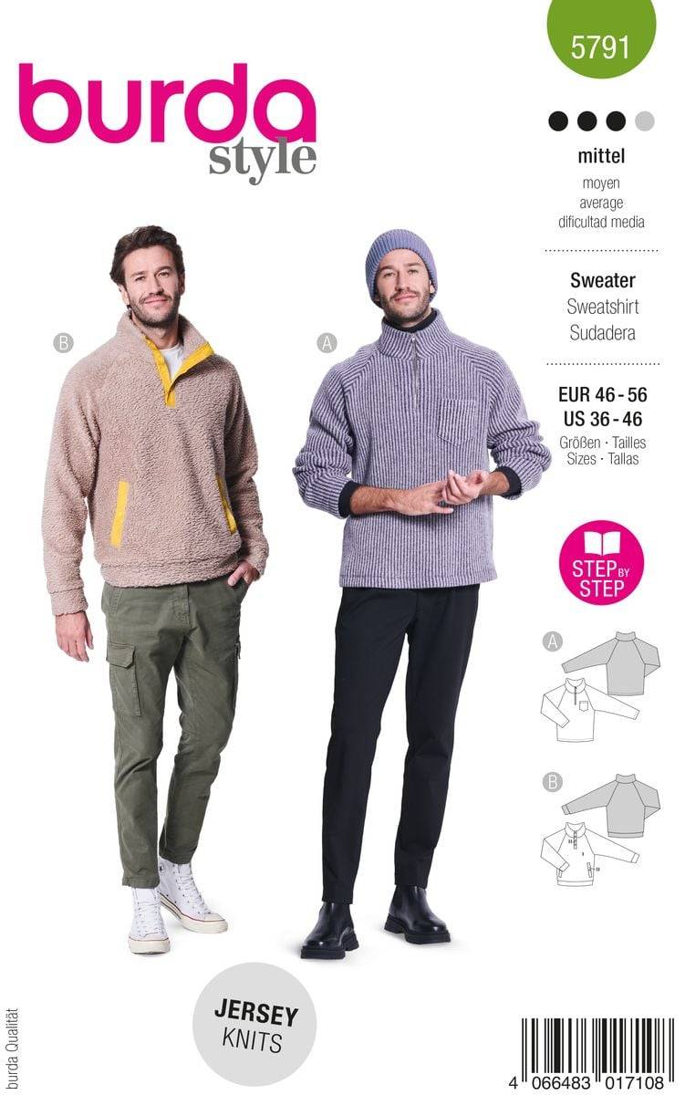 Schöner Leben Burda Schnittmuster 5791 Herren Sweater Auslauf