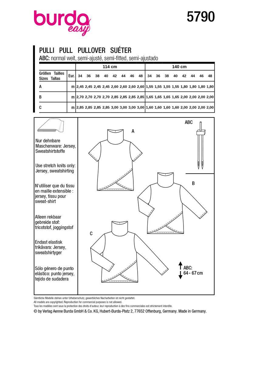 Schöner Leben Burda Schnittmuster 5790 Damen Pulli Verkauf
