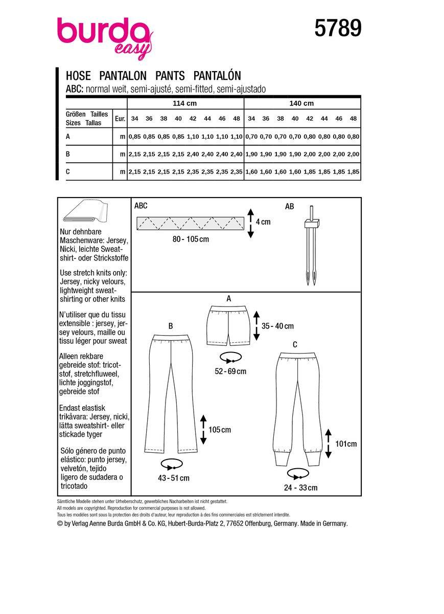 Schöner Leben Burda Schnittmuster 5789 Damen Hose Angebote