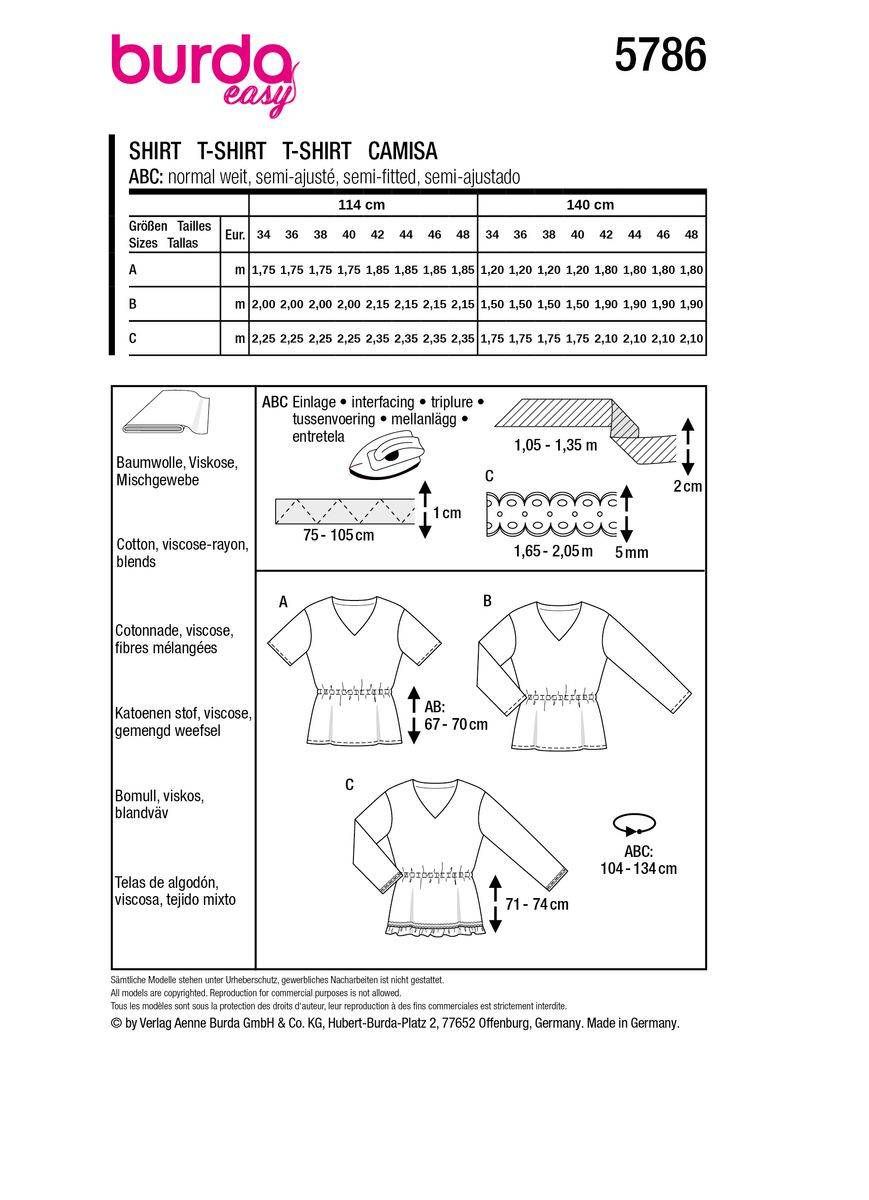 Schöner Leben Burda Schnittmuster 5786 Damen Shirt Schlussverkauf