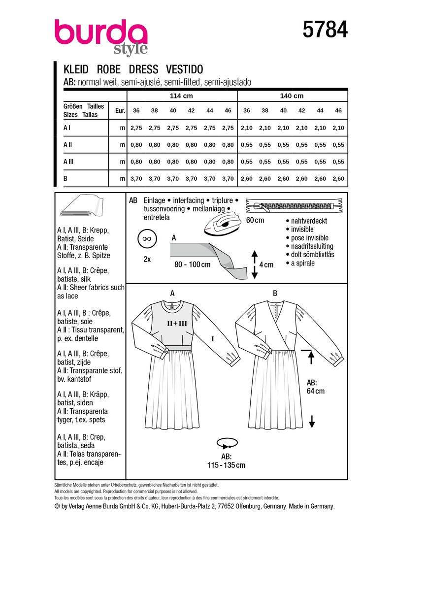 Schöner Leben Burda Schnittmuster 5784 Damen Kleid Fabrikverkauf